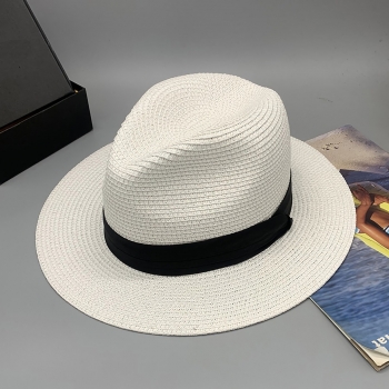 one pc summer solid color beach sunshade ajustable jazz straw hat 55-58cm