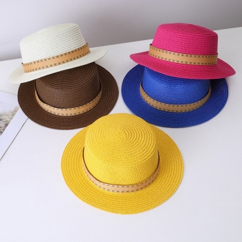 one pc summer solid color stitching sun protection outdoor beach straw hat 56-58cm