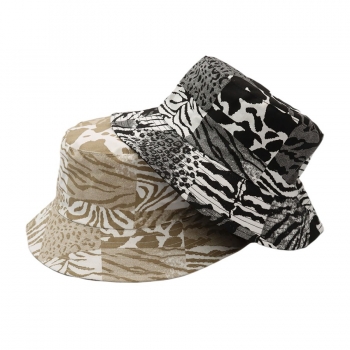 one pc summer solid color double-sided leopard & zebra batch printing cotton bucket hat 56-58cm