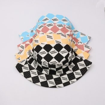 one pc summer solid color double-sided letter lattice batch printing cotton bucket hat 56-58cm