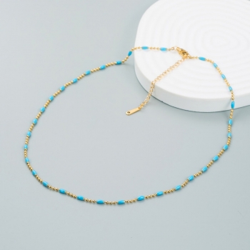 one pc metal stitching dripping oil bead simple necklaces(length:40cm+5cm)
