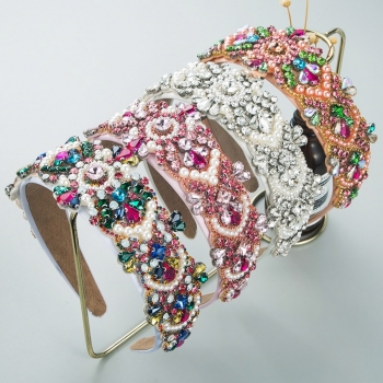 one pc fashion geometric rhinestone pearl decor hair hoop (width:4cm)