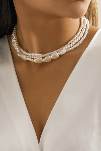 one pc three layer fashion retro artificial pearl solid color metal chain necklace(perimeter:35cm+7cm)