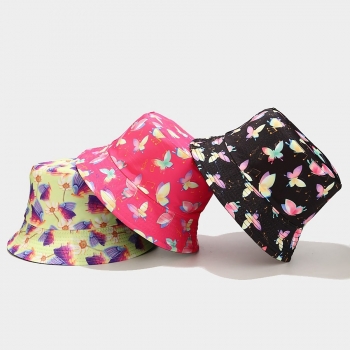 one pc summer colorful butterfly pattern  batch printing double sided casual sun protection outdoor bucket hat 56-58cm