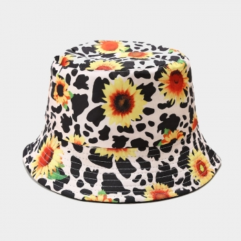 One pc summer daisy cow pattern batch printing double sided casual sun protection outdoor bucket hat 56-58cm
