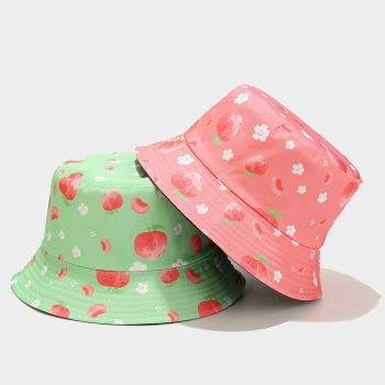 one pc summer fruit peach batch printing double sided casual sun protection outdoor bucket hat 56-58cm