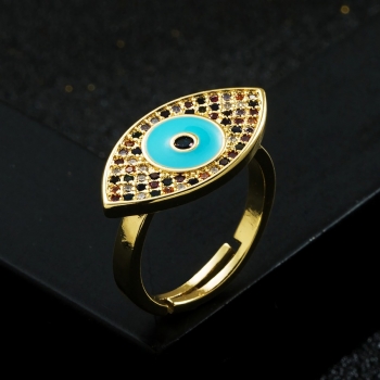 one pc fashion evil eyes dripping oil geometry metal rhinestone ajustable rings(diameter:2cm)