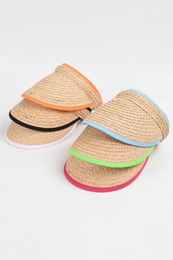 one pc summer orange candy color raffia sun protection outdoor beach adjustable empty top straw sun hat