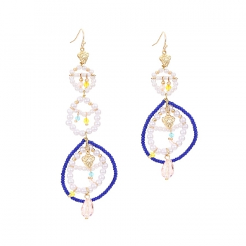 one pair bohemia resort style handwoven circle pearl beaded earrings(mixed length)