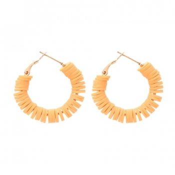 one pair resort style orange colored soft clay metal hoop earrings (length:3.2cm)