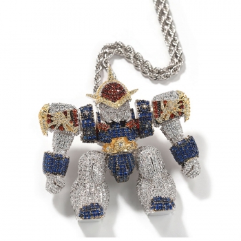one pc new high quality rhinestone metal robot cartoon dragon fighter pendant twist necklace (pendant size:5.8*5.6cm)