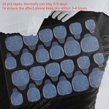 Twenty four pcs new simple contrasting colors heart shape printing false nails x3 boxes(contain 3pcs tapes)