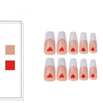 Twenty four pcs new simple contrasting colors heart shape printing false nails x3 boxes(contain 3pcs tapes)