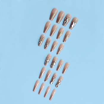Twenty four pcs new fashion nude color rhinestone extra long ballet armor false nails x3 boxes(contain 3pcs tapes)