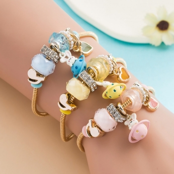 one pc new rhinestone planet bunny pendant alloy cute style pearls bracelet(perimeter:15+5cm)
