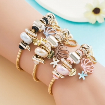 one pc new beach pearl rhinestone seashell pendant ocean style bracelet(perimeter:15+5cm)