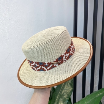 One pc new summer four colors beach solid color contrasting colors hemming webbing flat top straw hat 56-58cm