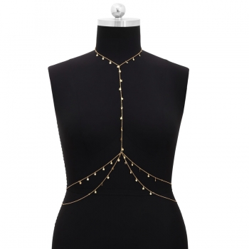 One pc new simple metal chest chain halter-neck stars tassel sexy body chain(mixed length)