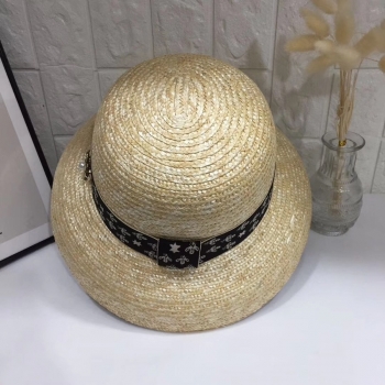One pc new summer metal bee pearl webbing simple beach sunscreen ajustable bucket straw hat