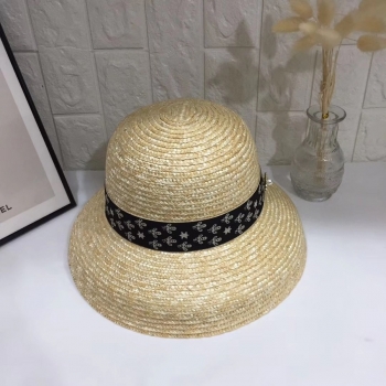 One pc new summer metal bee pearl webbing simple beach sunscreen ajustable bucket straw hat