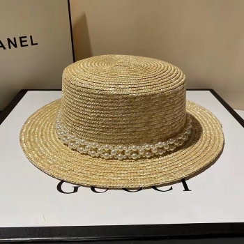 One pc new summer pearl simple beach sunscreen ajustable straw top hat