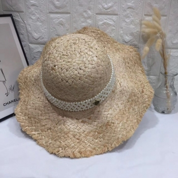 One pc new summer pearl wavy shape big eaves beach sunscreen adjustable straw hat