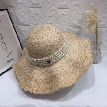 One pc new summer pearl wavy shape big eaves beach sunscreen adjustable straw hat