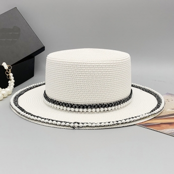 One pc new summer pearl beaded beach sunscreen adjustable straw hat