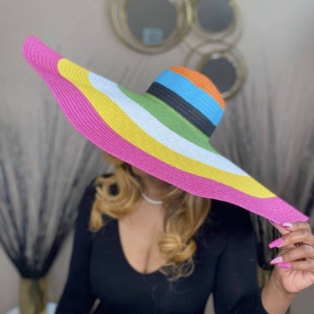 one pc new summer colorful stripes beach sunscreen foldable oversized straw hat(diameter:70cm)