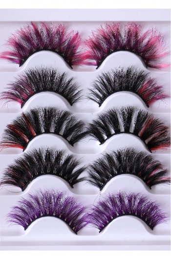 five pair fashion colorful multi layer cross contrasting colors synthetic false lashes (mixed length)