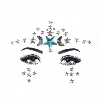 one pc new fashion geometry stars moon rhinestone face sticker(size:125*165mm)#1#