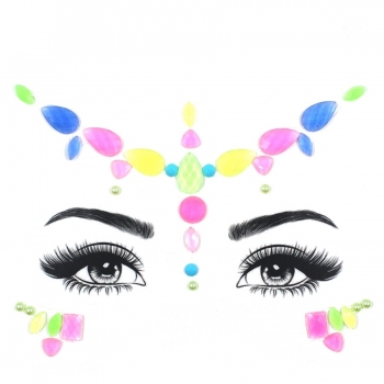 One pc new fashion fluorescent noctilucous geometry dots water droplets rhinestone acrylic resin face stickers