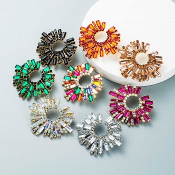 one pair seven colors new sparkling sunflower rhinestone alloy stylish earrings