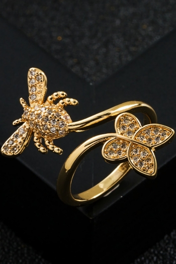one pc geometric rhinestone copper adjustable butterfly bee simple lovely ring