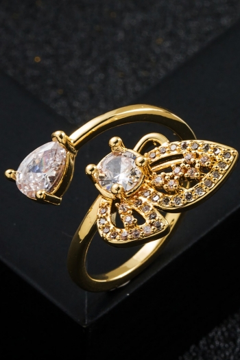 one pc geometric rhinestone copper adjustable  simple lovely half-wing ring