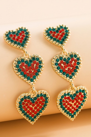 one pair new heart contrast color cute rhinestone long earrings
