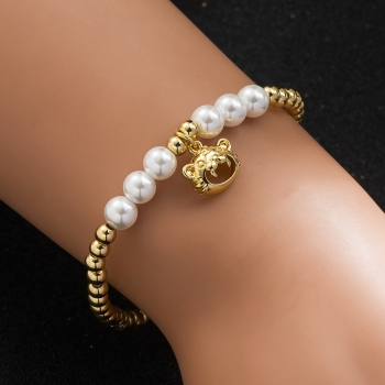 one pc mother's day” new metal chain pearl little tiger head pendant bracelets(diameter:10cm)