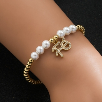 one pc mother's day” new metal chain pearl rhinestone letter fe pendant bracelets(diameter:10cm)