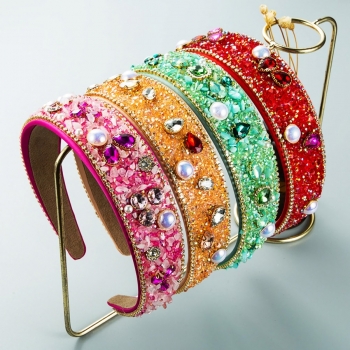one pc 4 colors fashion crystal chain rhinestone pearl decorate anti-skid hair hoop (width:4cm)
