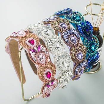 one pc 8 colors retro fashion colorful geometry rhinestone baroque style banquet headwear hair hoop (width:3cm)