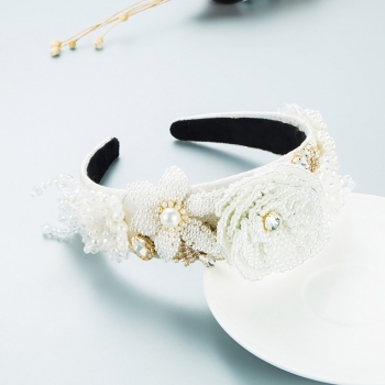 one pc new baroque hand beaded pearl rhinestone flower white temperament hair hoop (width:6cm)