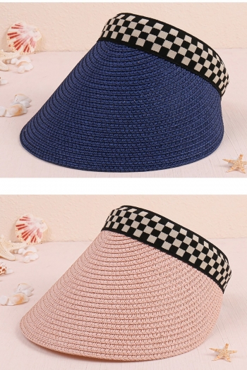 one pc summer fashion 6 colors checkerboard large eaves stretch headband empty top straw hat