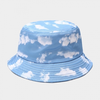 Spring and summer new blue sky and white clouds batch printing ajustable outdoor bucket hat
