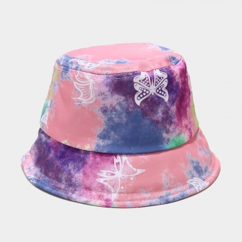 spring and summer new gradient tie dye butterfly batch printing ajustable outdoor bucket hat