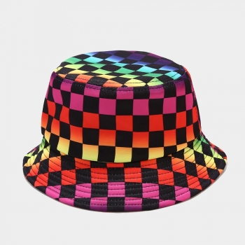 spring and summer new colorful lattice batch printing ajustable outdoor bucket hat