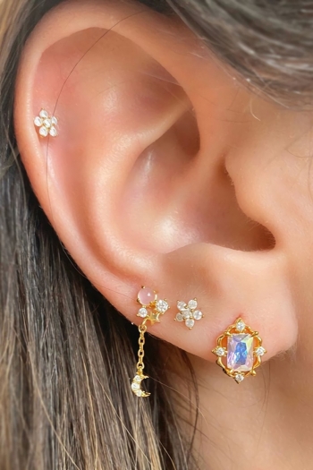 One pc new simple rhinestone moon universe single ear earrings