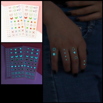 one pc new heart shape & moon & dots pattern waterproof blue luminous sticker face sticker(size:60mm*105mm)