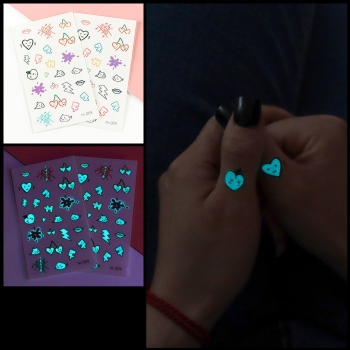 one pc new heart shape pattern waterproof blue luminous sticker face sticker(size:60mm*105mm)