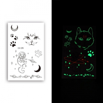 one pc new fashion moon & paw & planet pattern waterproof luminous disposable tattoo stickers(size:75mm*120mm)