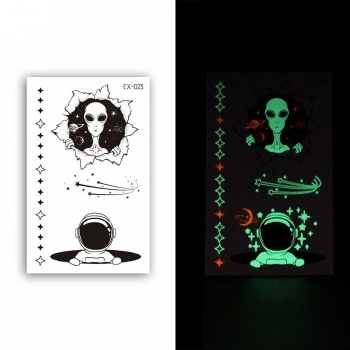 one pc new fashion alien & astronaut pattern waterproof luminous disposable tattoo stickers(size:75mm*120mm)